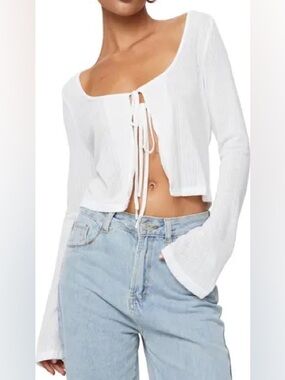 Princess Polly Barbaro pointelle tie front dainty cardigan flare sleeves